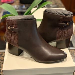 NWOT Anne Klein Women's Brown Leather Hilda Ankle Boots